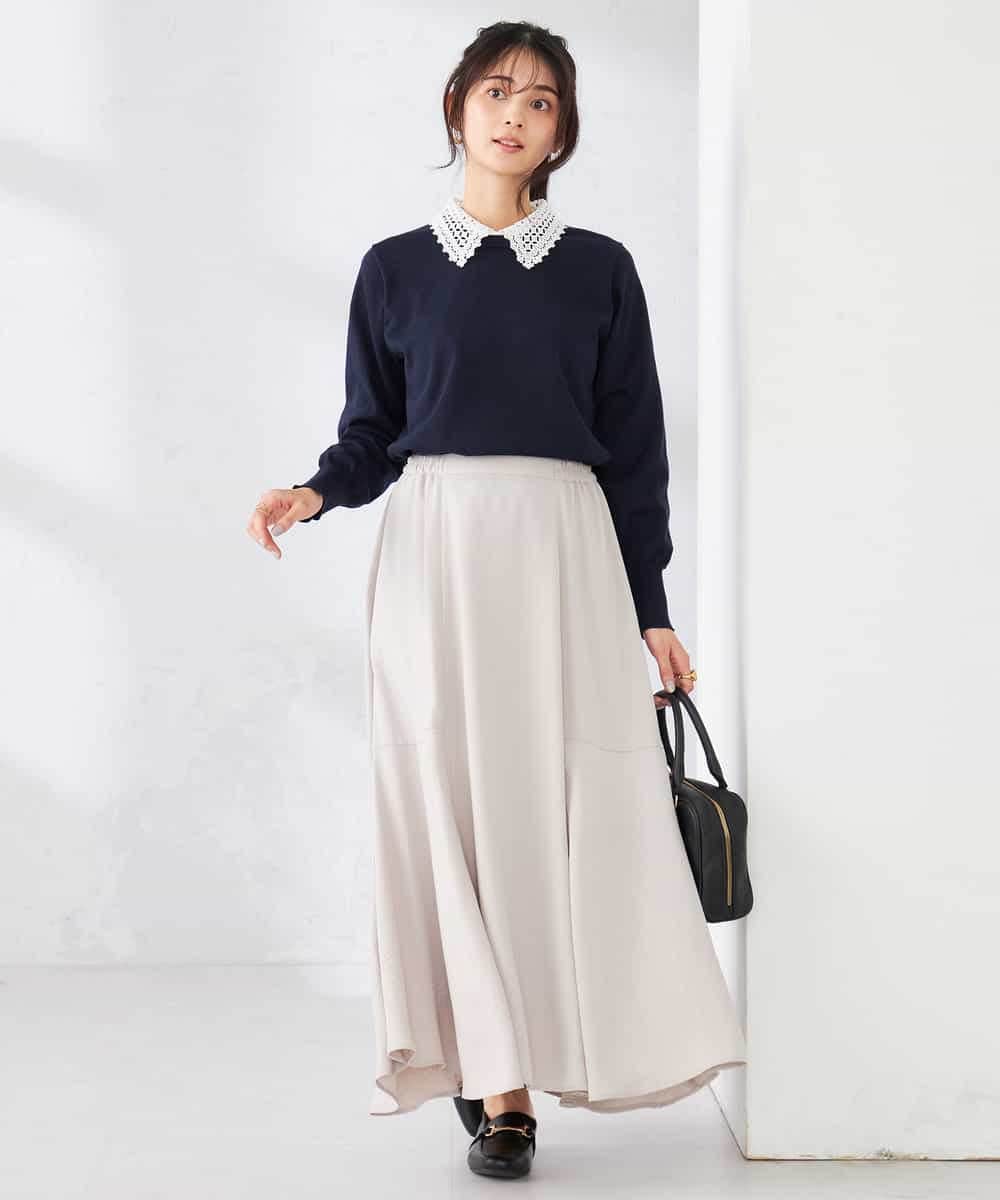 K2FED10049 a.v.v(アー・ヴェ・ヴェ) 【2WAY】レース衿付ニットプルオーバー ネイビー