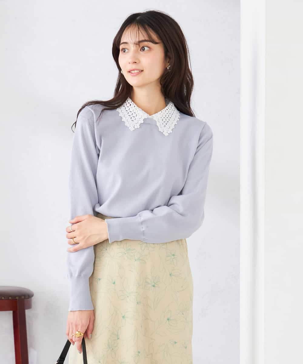 K2FED10049 a.v.v(アー・ヴェ・ヴェ) 【2WAY】レース衿付ニットプルオーバー ネイビー