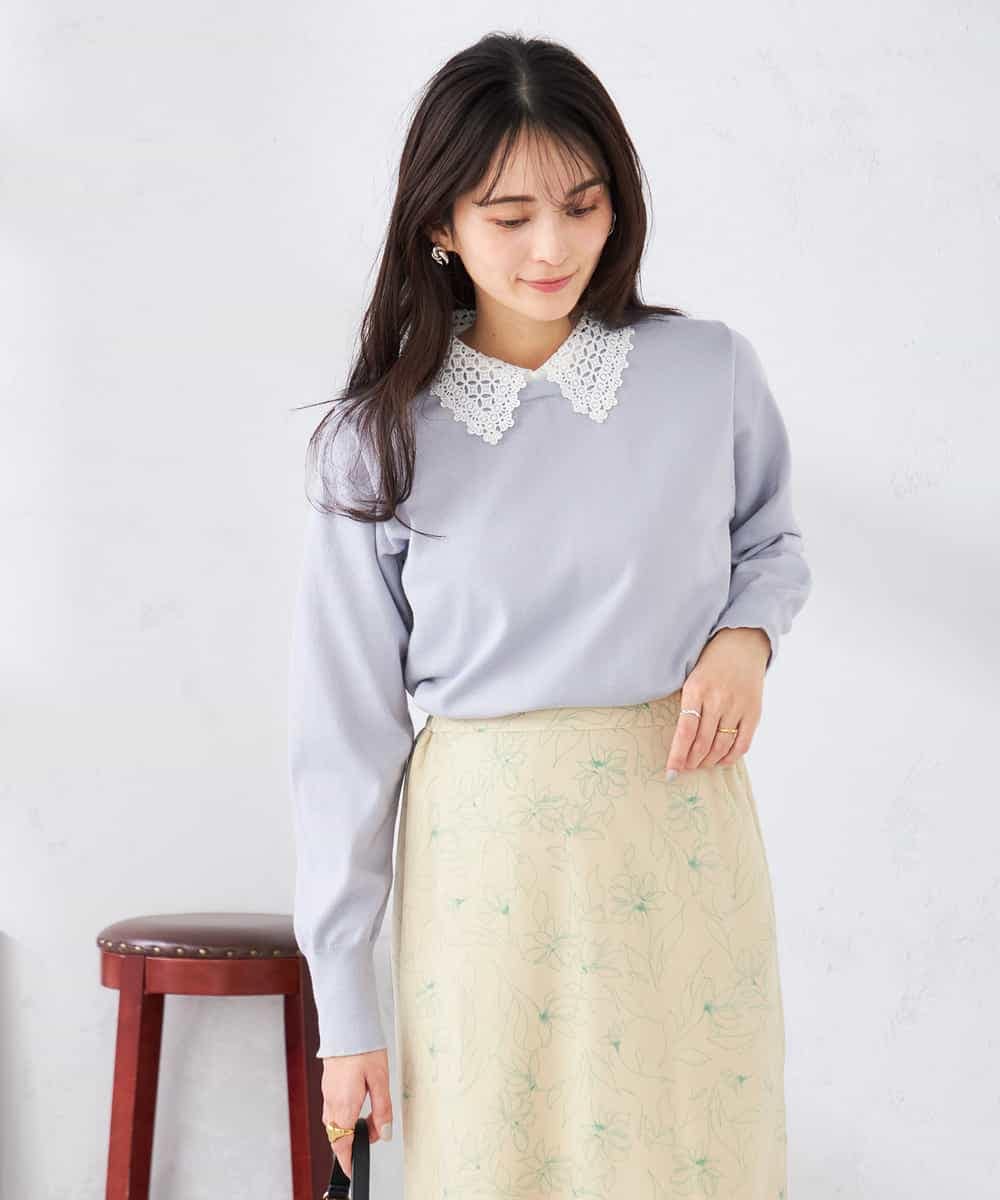 K2FED10049 a.v.v(アー・ヴェ・ヴェ) 【2WAY】レース衿付ニットプルオーバー ネイビー