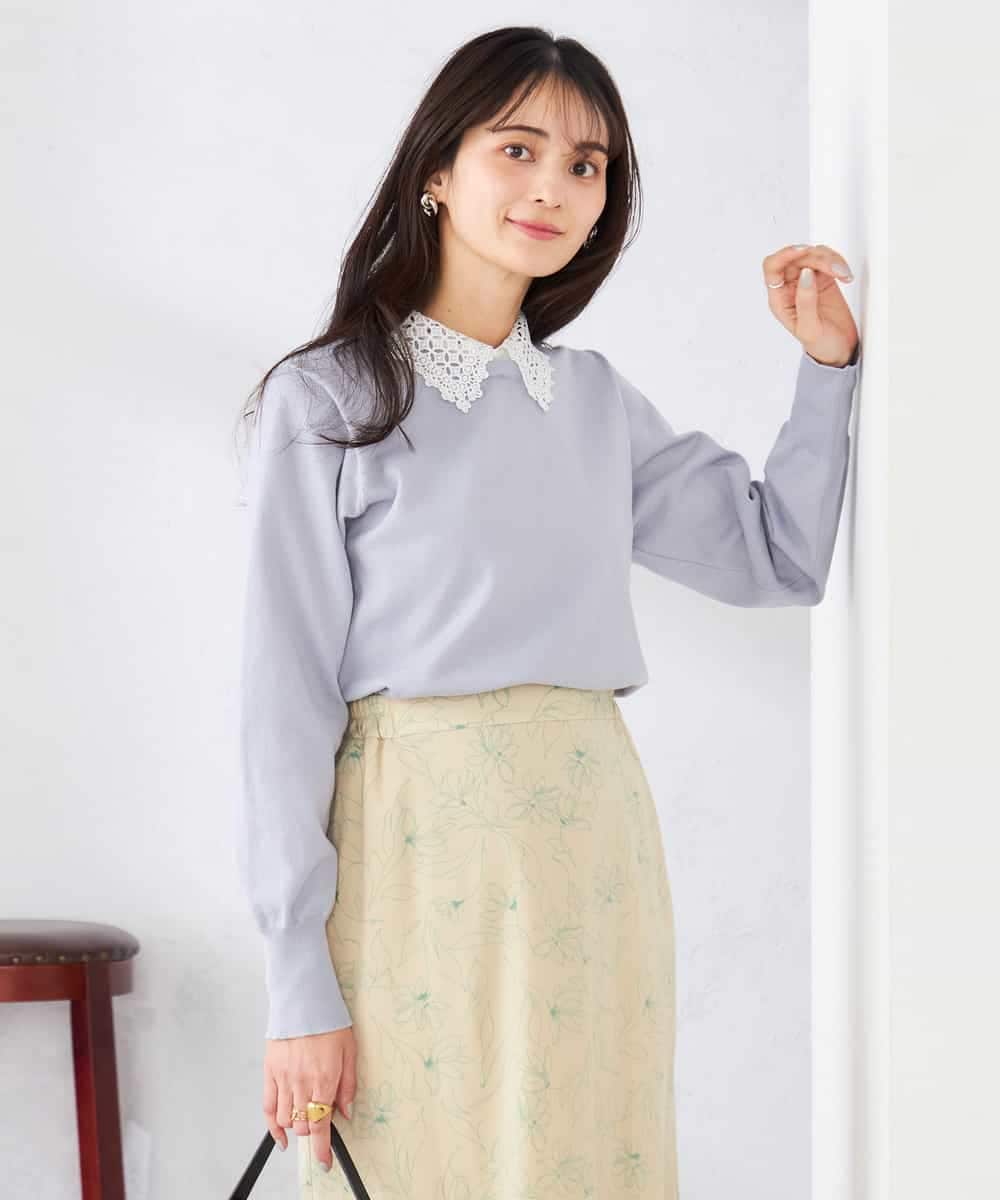 K2FED10049 a.v.v(アー・ヴェ・ヴェ) 【2WAY】レース衿付ニットプルオーバー ネイビー