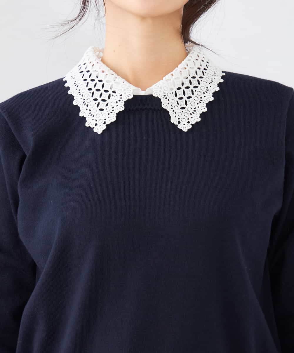 K2FED10049 a.v.v(アー・ヴェ・ヴェ) 【2WAY】レース衿付ニットプルオーバー ネイビー
