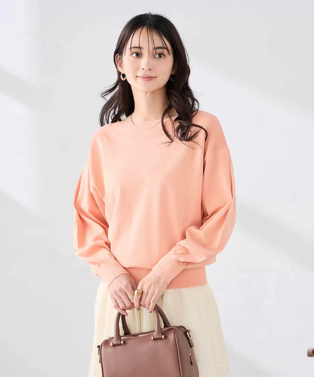 K2FED11044 a.v.v(アー・ヴェ・ヴェ) 【洗える/UVカット】ボートネック袖タックニット コーラルピンク