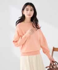 K2FED11044 a.v.v(アー・ヴェ・ヴェ) 【洗える/UVカット】ボートネック袖タックニット コーラルピンク