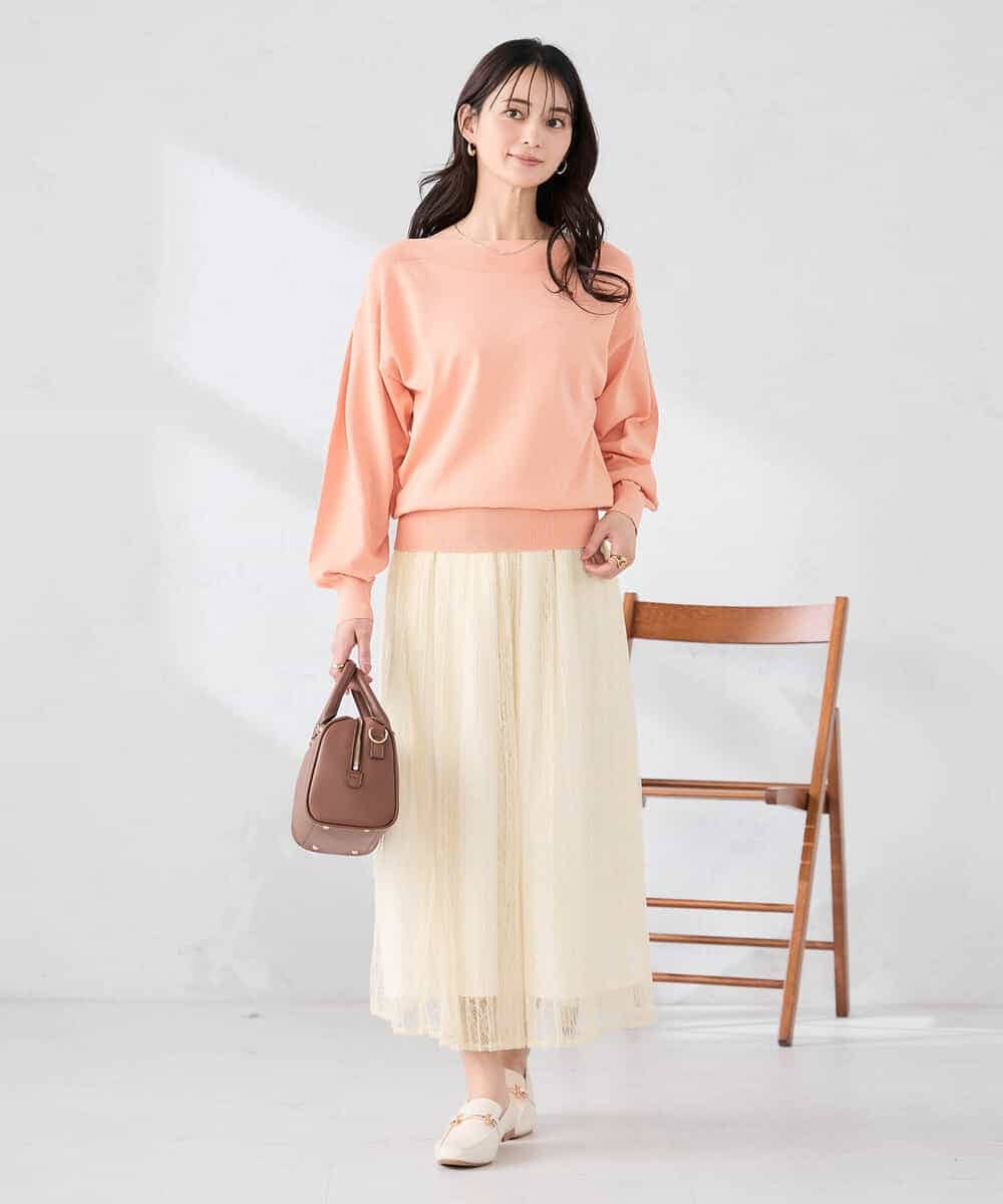 K2FED11044 a.v.v(アー・ヴェ・ヴェ) 【洗える/UVカット】ボートネック袖タックニット コーラルピンク