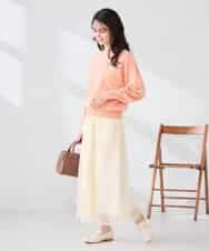 K2FED11044 a.v.v(アー・ヴェ・ヴェ) 【洗える/UVカット】ボートネック袖タックニット コーラルピンク