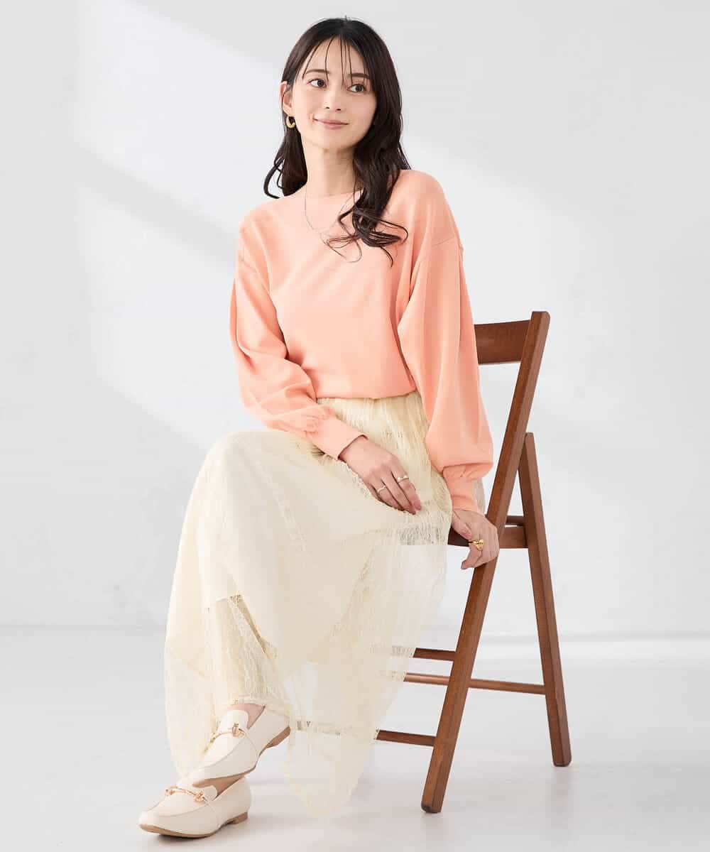 K2FED11044 a.v.v(アー・ヴェ・ヴェ) 【洗える/UVカット】ボートネック袖タックニット コーラルピンク