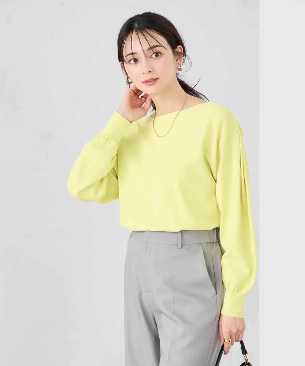 K2FED11044 a.v.v(アー・ヴェ・ヴェ) 【洗える/UVカット】ボートネック袖タックニット コーラルピンク