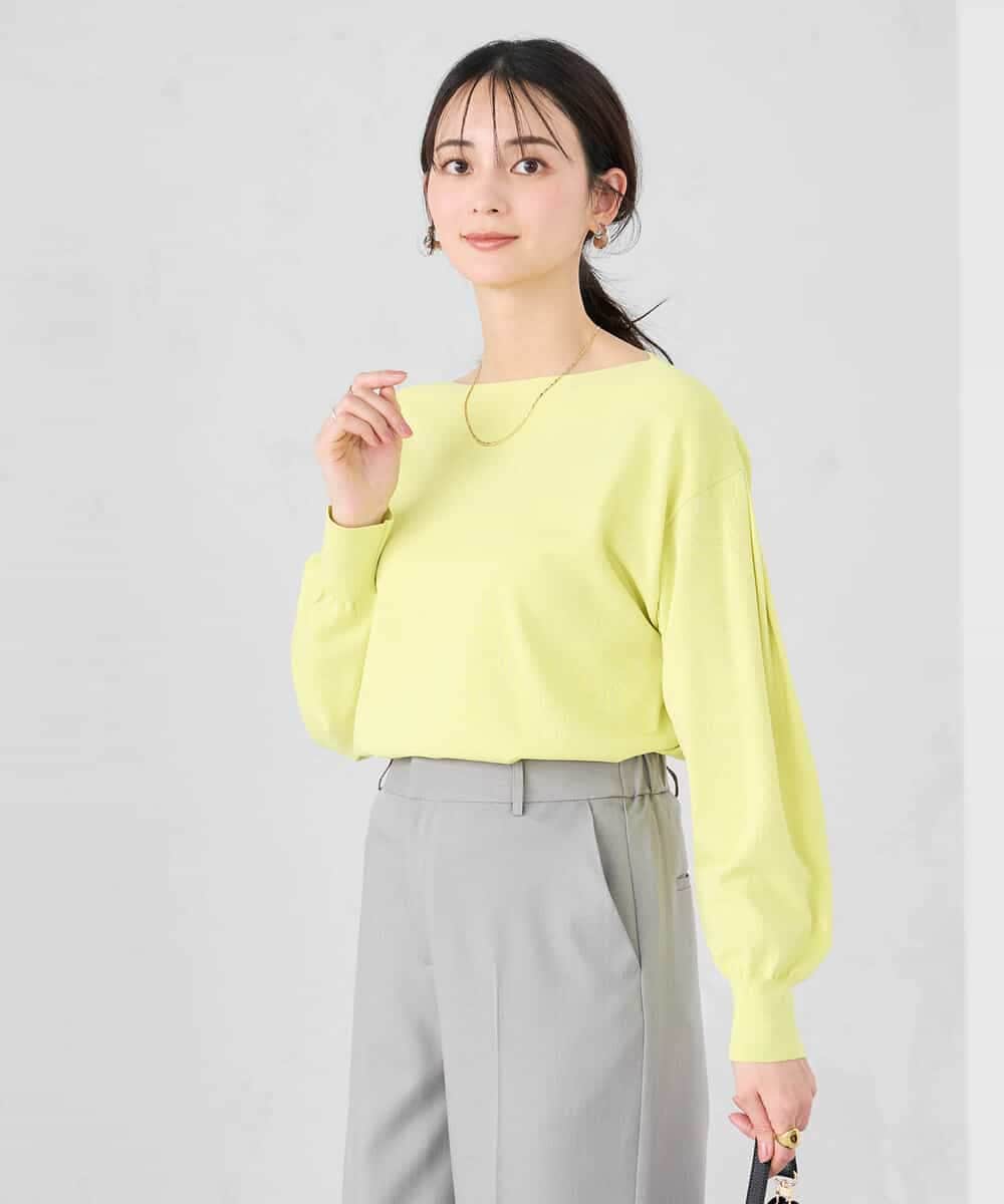 K2FED11044 a.v.v(アー・ヴェ・ヴェ) 【洗える/UVカット】ボートネック袖タックニット コーラルピンク