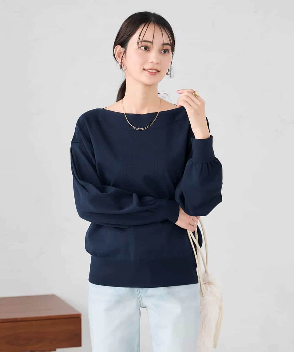 K2FED11044 a.v.v(アー・ヴェ・ヴェ) 【洗える/UVカット】ボートネック袖タックニット コーラルピンク