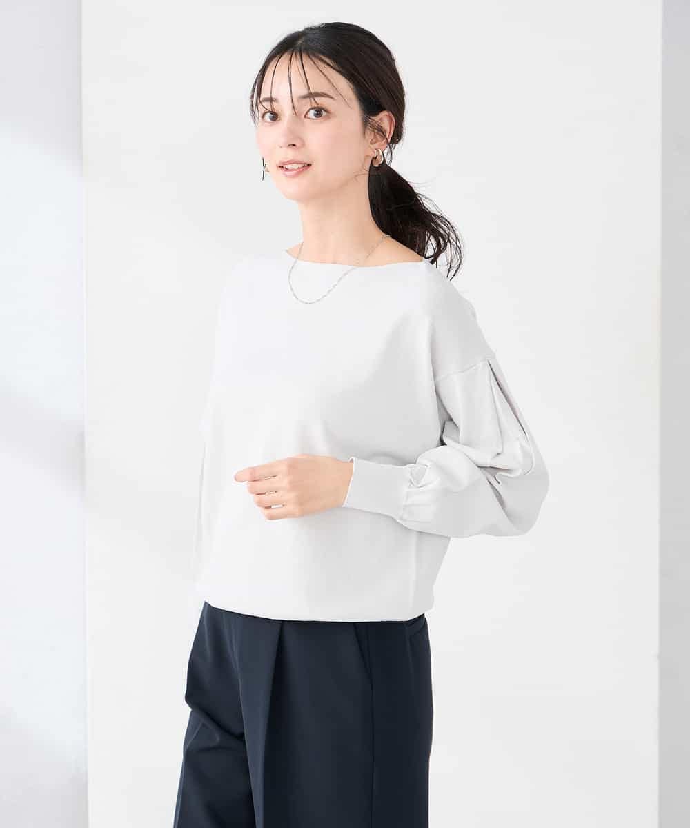 K2FED11044 a.v.v(アー・ヴェ・ヴェ) 【洗える/UVカット】ボートネック袖タックニット コーラルピンク