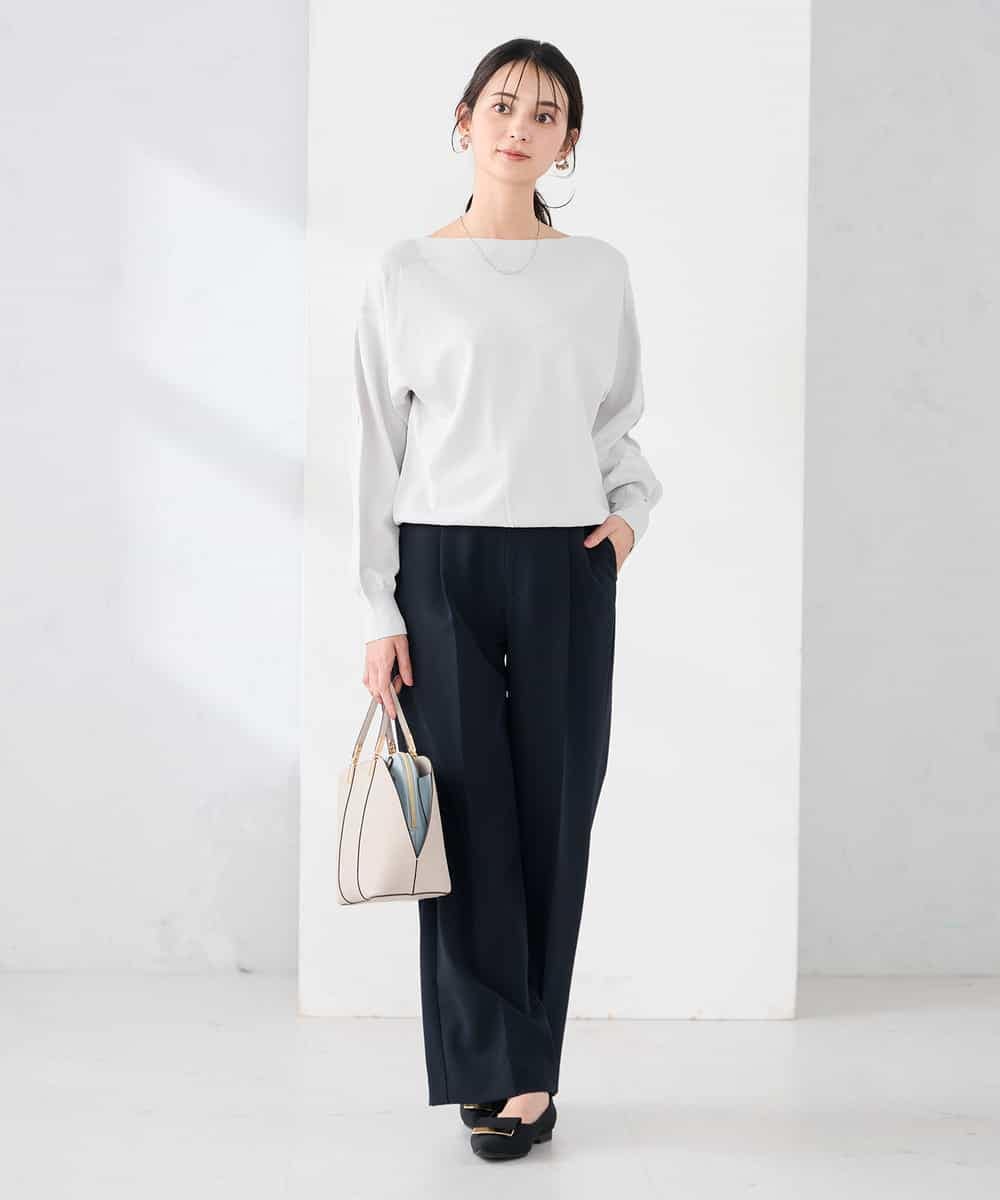 K2FED11044 a.v.v(アー・ヴェ・ヴェ) 【洗える/UVカット】ボートネック袖タックニット コーラルピンク