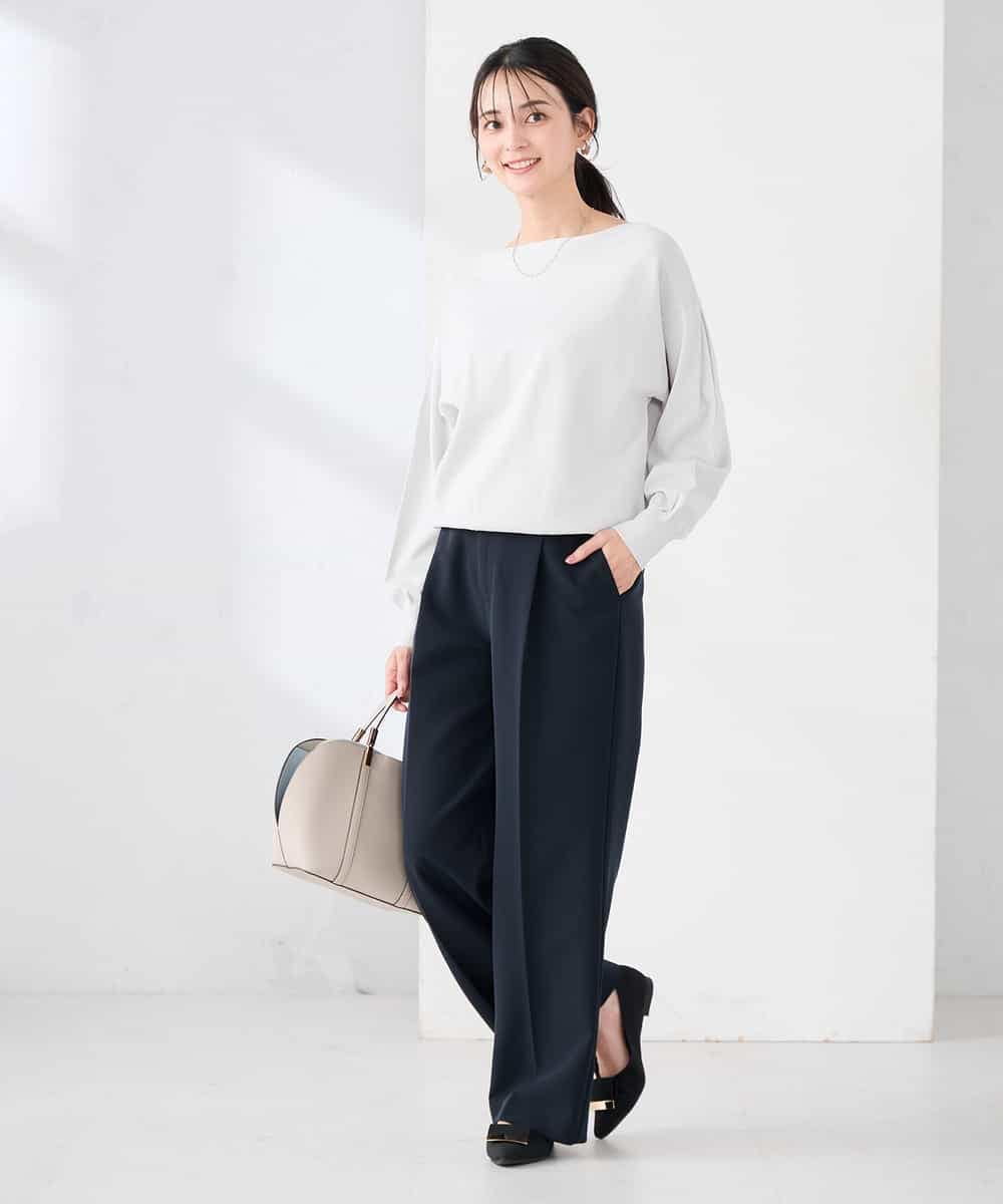 K2FED11044 a.v.v(アー・ヴェ・ヴェ) 【洗える/UVカット】ボートネック袖タックニット コーラルピンク