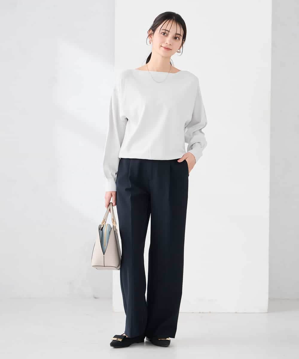 K2FED11044 a.v.v(アー・ヴェ・ヴェ) 【洗える/UVカット】ボートネック袖タックニット コーラルピンク