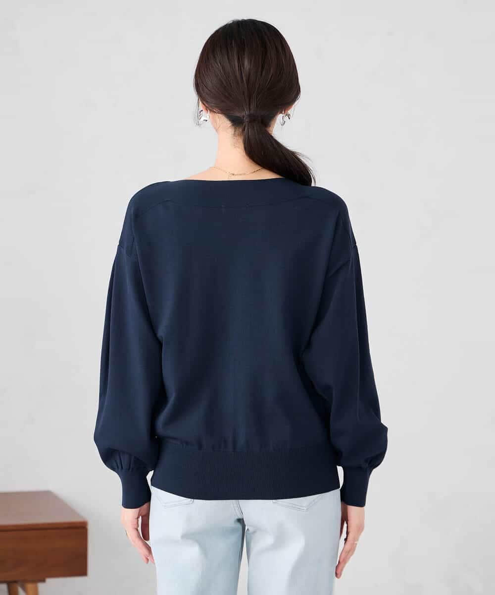 K2FED11044 a.v.v(アー・ヴェ・ヴェ) 【洗える/UVカット】ボートネック袖タックニット コーラルピンク