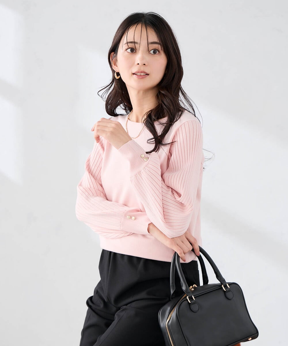 K2FED12044 a.v.v(アー・ヴェ・ヴェ) プリーツスリーブニット ピンク