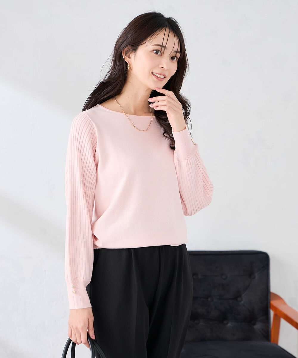 K2FED12044 a.v.v(アー・ヴェ・ヴェ) プリーツスリーブニット ピンク