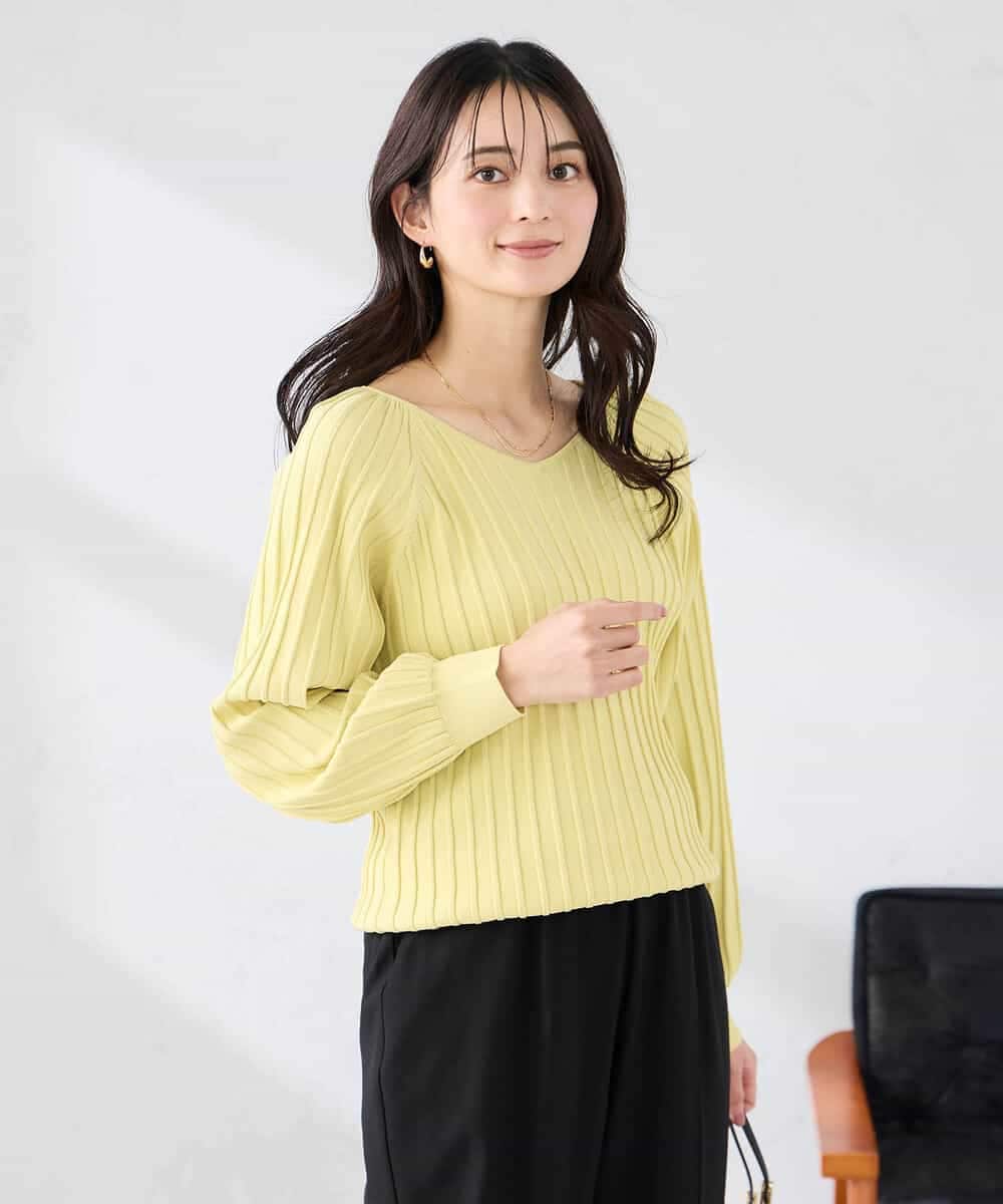 K2FED15044 a.v.v(アー・ヴェ・ヴェ) 【洗える/UVカット】プリーツライクニット ライトイエロー