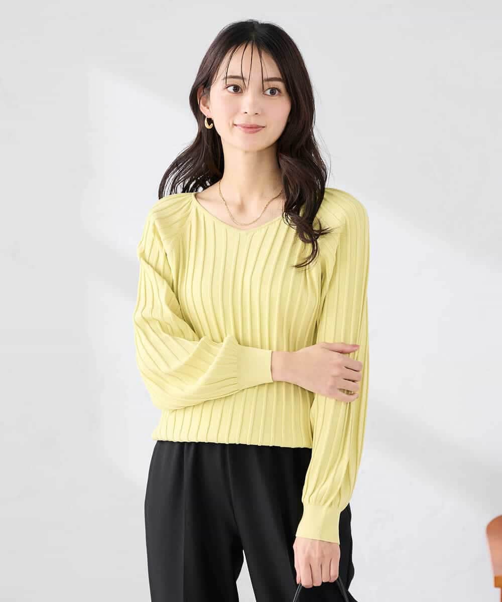 K2FED15044 a.v.v(アー・ヴェ・ヴェ) 【洗える/UVカット】プリーツライクニット ライトイエロー