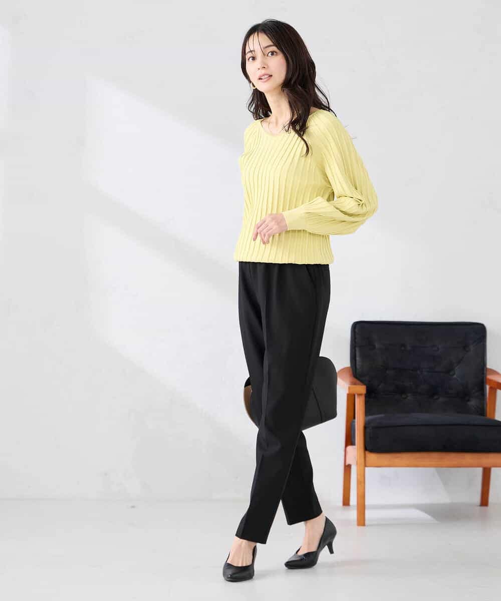 K2FED15044 a.v.v(アー・ヴェ・ヴェ) 【洗える/UVカット】プリーツライクニット ライトイエロー