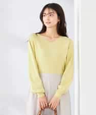 K2FED59039 a.v.v(アー・ヴェ・ヴェ) 【洗える/UVカット】Vネックパフスリーブニット ライトイエロー