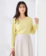 K2FED59039 a.v.v(アー・ヴェ・ヴェ) 【洗える/UVカット】Vネックパフスリーブニット ライトイエロー