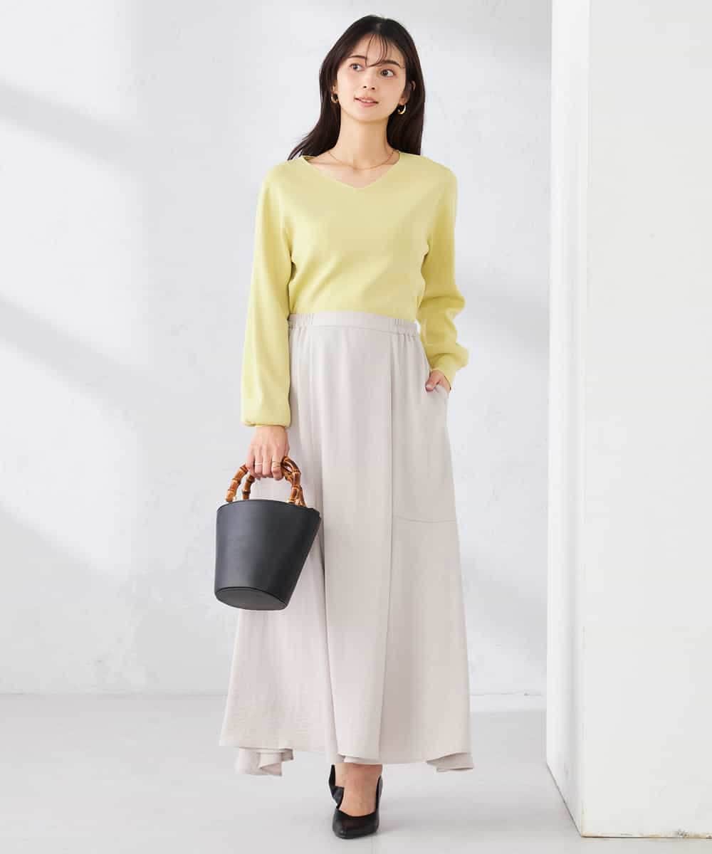 K2FED59039 a.v.v(アー・ヴェ・ヴェ) 【洗える/UVカット】Vネックパフスリーブニット ライトイエロー