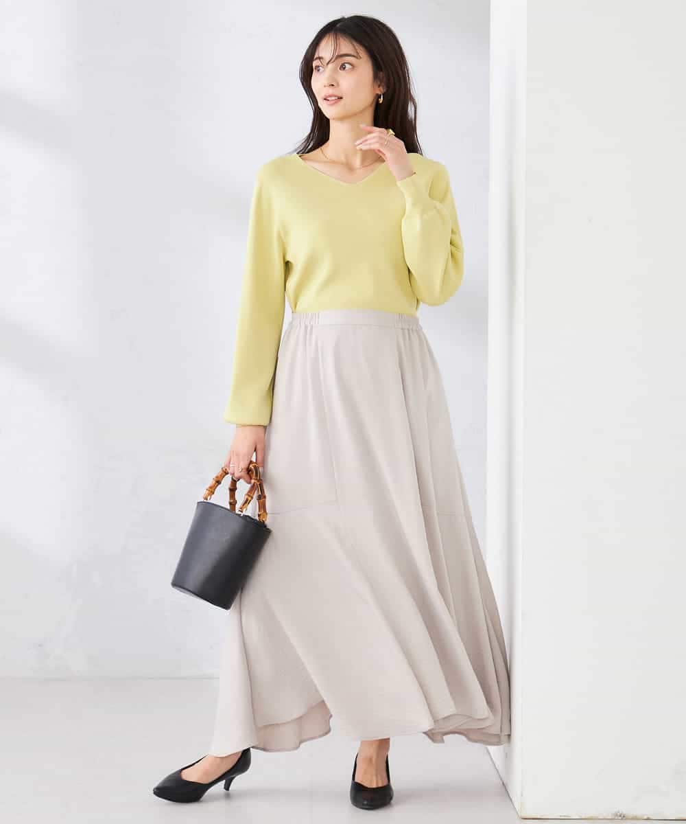 K2FED59039 a.v.v(アー・ヴェ・ヴェ) 【洗える/UVカット】Vネックパフスリーブニット ライトイエロー