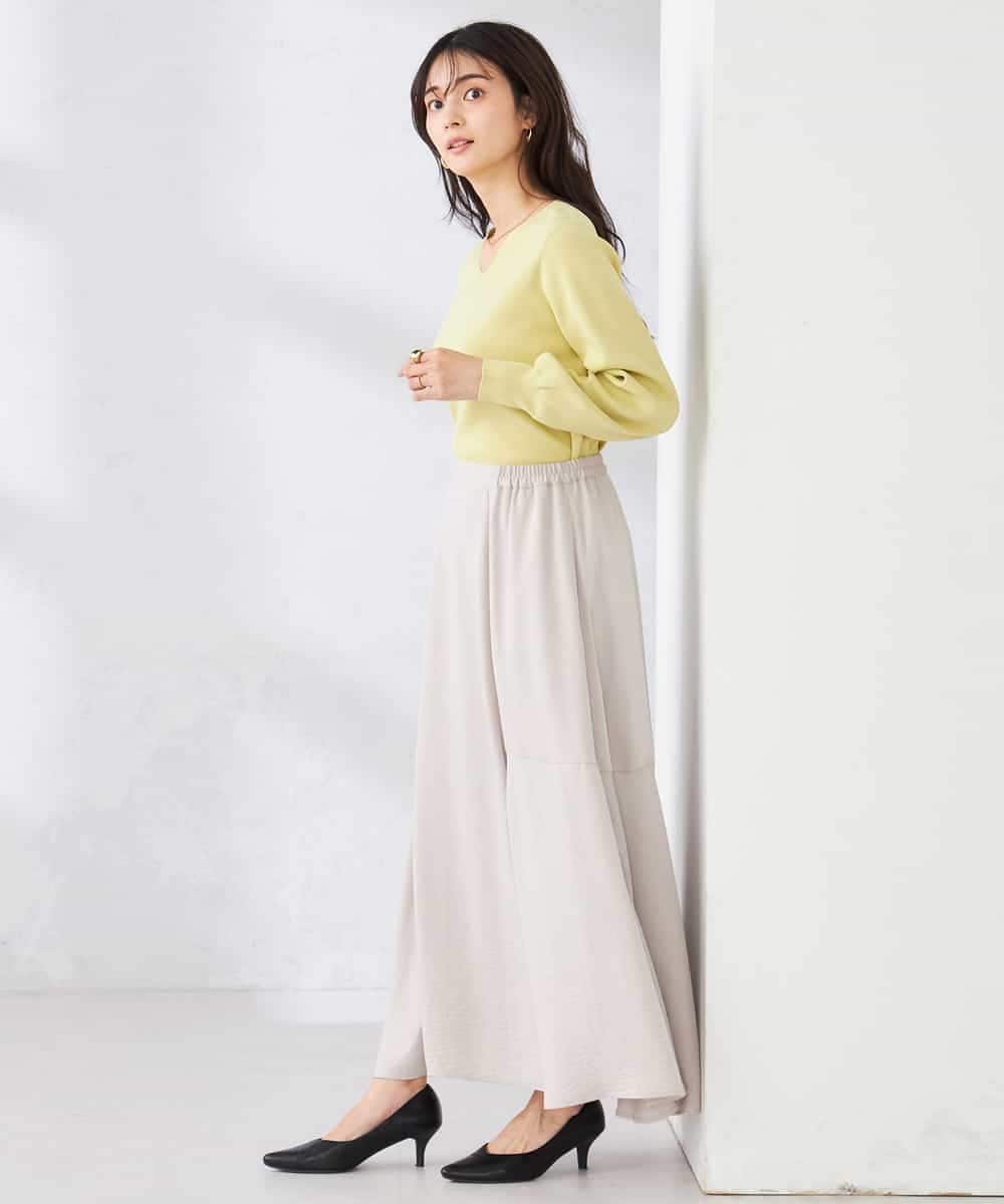 K2FED59039 a.v.v(アー・ヴェ・ヴェ) 【洗える/UVカット】Vネックパフスリーブニット ライトイエロー