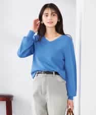 K2FED59039 a.v.v(アー・ヴェ・ヴェ) 【洗える/UVカット】Vネックパフスリーブニット ライトイエロー