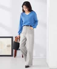 K2FED59039 a.v.v(アー・ヴェ・ヴェ) 【洗える/UVカット】Vネックパフスリーブニット ライトイエロー