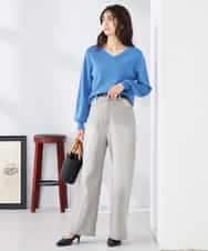 K2FED59039 a.v.v(アー・ヴェ・ヴェ) 【洗える/UVカット】Vネックパフスリーブニット ライトイエロー