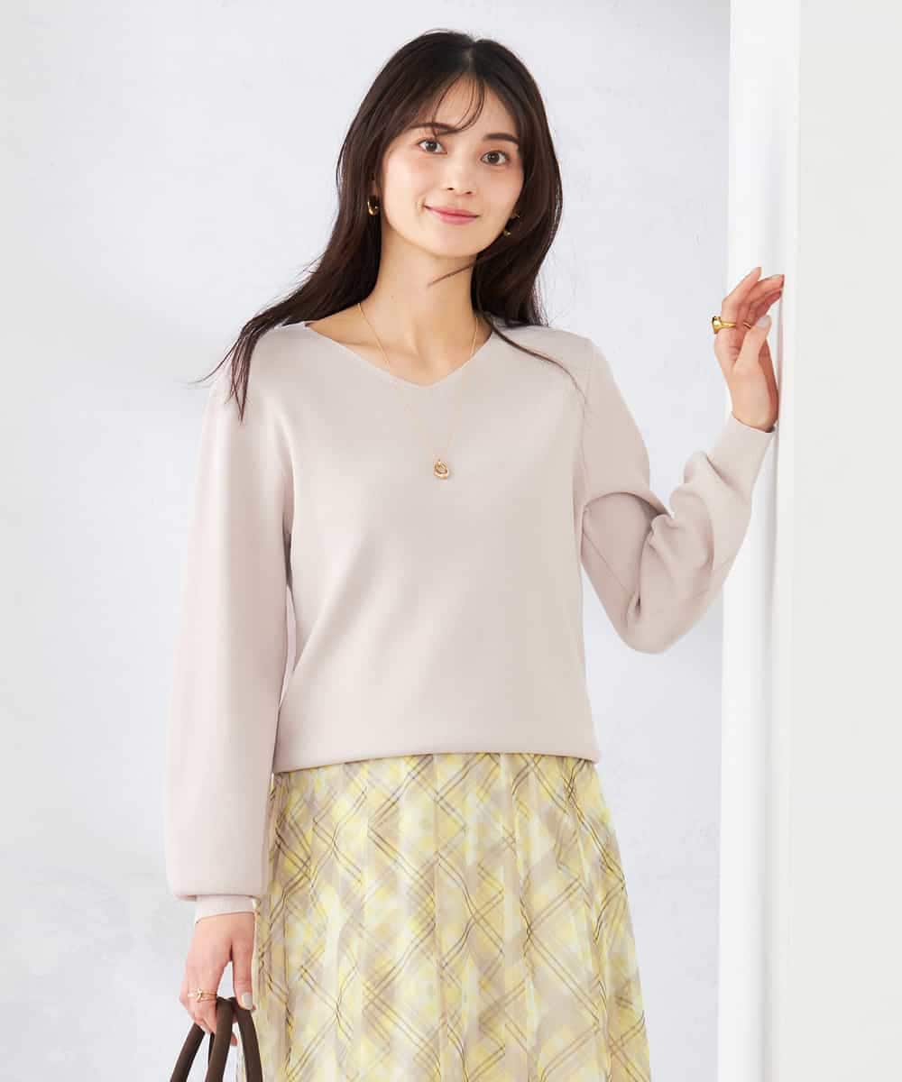 K2FED59039 a.v.v(アー・ヴェ・ヴェ) 【洗える/UVカット】Vネックパフスリーブニット ライトイエロー