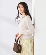 K2FED59039 a.v.v(アー・ヴェ・ヴェ) 【洗える/UVカット】Vネックパフスリーブニット ライトイエロー