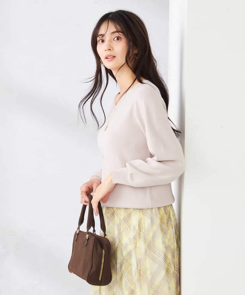 K2FED59039 a.v.v(アー・ヴェ・ヴェ) 【洗える/UVカット】Vネックパフスリーブニット ライトイエロー