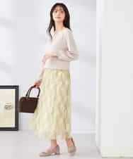 K2FED59039 a.v.v(アー・ヴェ・ヴェ) 【洗える/UVカット】Vネックパフスリーブニット ライトイエロー