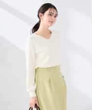 K2FED59039 a.v.v(アー・ヴェ・ヴェ) 【洗える/UVカット】Vネックパフスリーブニット ライトイエロー