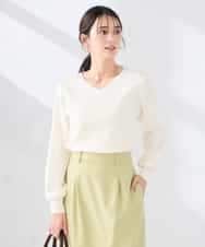 K2FED59039 a.v.v(アー・ヴェ・ヴェ) 【洗える/UVカット】Vネックパフスリーブニット ライトイエロー