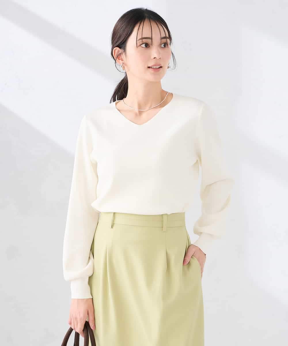 K2FED59039 a.v.v(アー・ヴェ・ヴェ) 【洗える/UVカット】Vネックパフスリーブニット ライトイエロー
