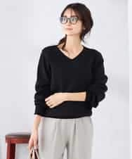 K2FED59039 a.v.v(アー・ヴェ・ヴェ) 【洗える/UVカット】Vネックパフスリーブニット ライトイエロー