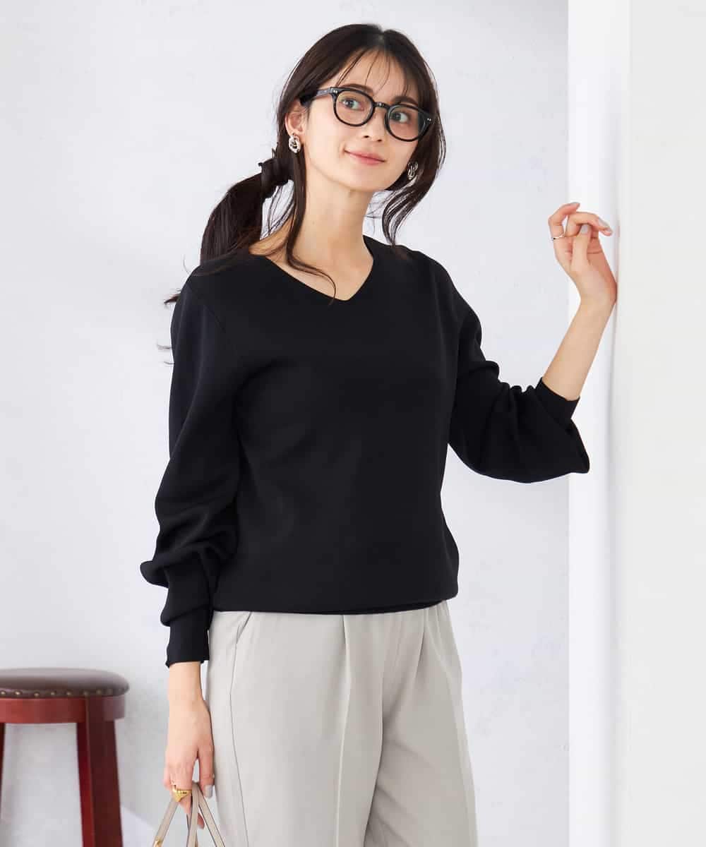 K2FED59039 a.v.v(アー・ヴェ・ヴェ) 【洗える/UVカット】Vネックパフスリーブニット ライトイエロー