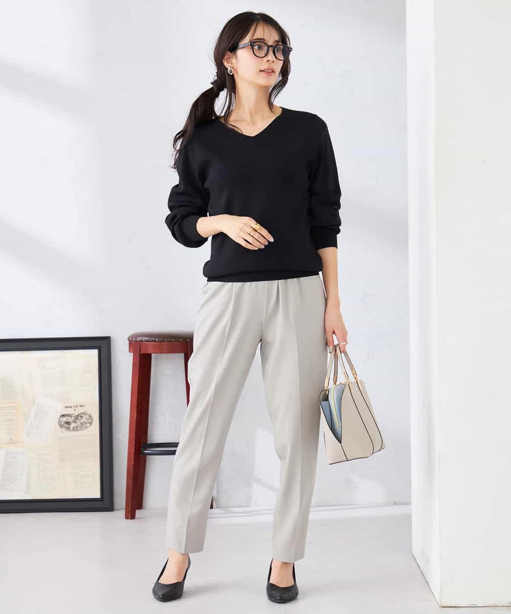 K2FED59039 a.v.v(アー・ヴェ・ヴェ) 【洗える/UVカット】Vネックパフスリーブニット ライトイエロー