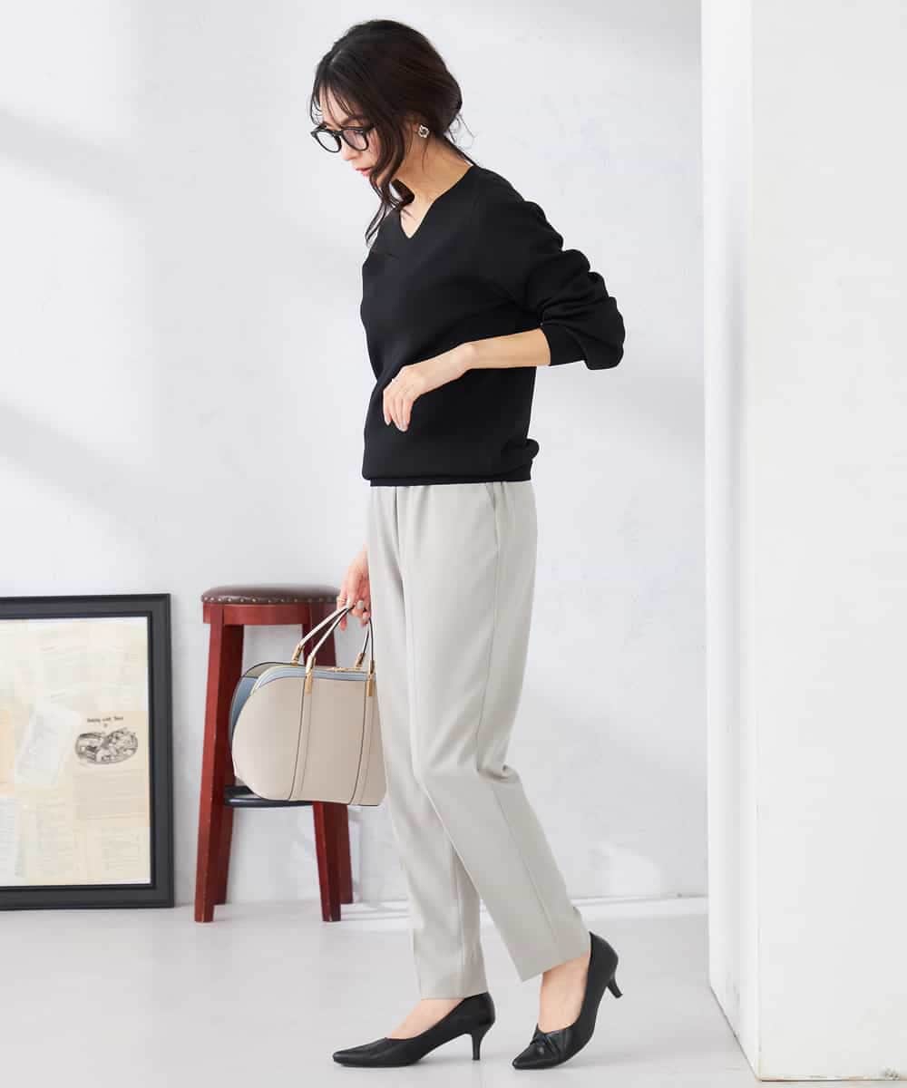 K2FED59039 a.v.v(アー・ヴェ・ヴェ) 【洗える/UVカット】Vネックパフスリーブニット ライトイエロー