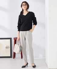 K2FED59039 a.v.v(アー・ヴェ・ヴェ) 【洗える/UVカット】Vネックパフスリーブニット ライトイエロー