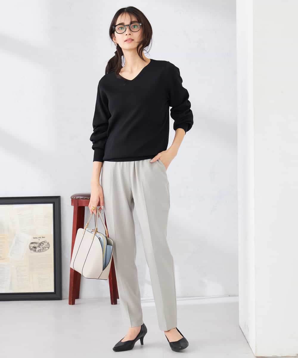 K2FED59039 a.v.v(アー・ヴェ・ヴェ) 【洗える/UVカット】Vネックパフスリーブニット ライトイエロー