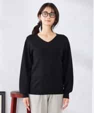 K2FED59039 a.v.v(アー・ヴェ・ヴェ) 【洗える/UVカット】Vネックパフスリーブニット ライトイエロー