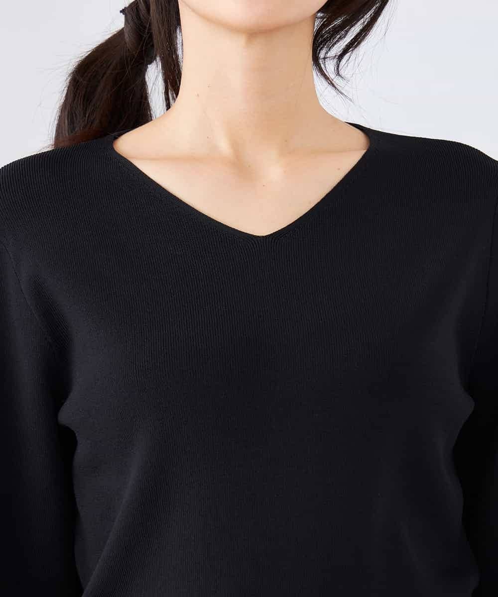 K2FED59039 a.v.v(アー・ヴェ・ヴェ) 【洗える/UVカット】Vネックパフスリーブニット ライトイエロー