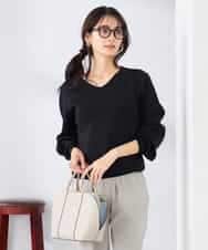 K2FED59039 a.v.v(アー・ヴェ・ヴェ) 【洗える/UVカット】Vネックパフスリーブニット ブラック