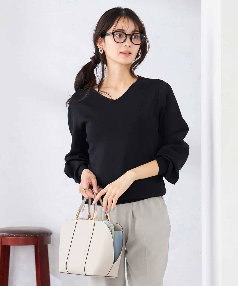 K2FED59039 a.v.v(アー・ヴェ・ヴェ) 【洗える/UVカット】Vネックパフスリーブニット ブラック