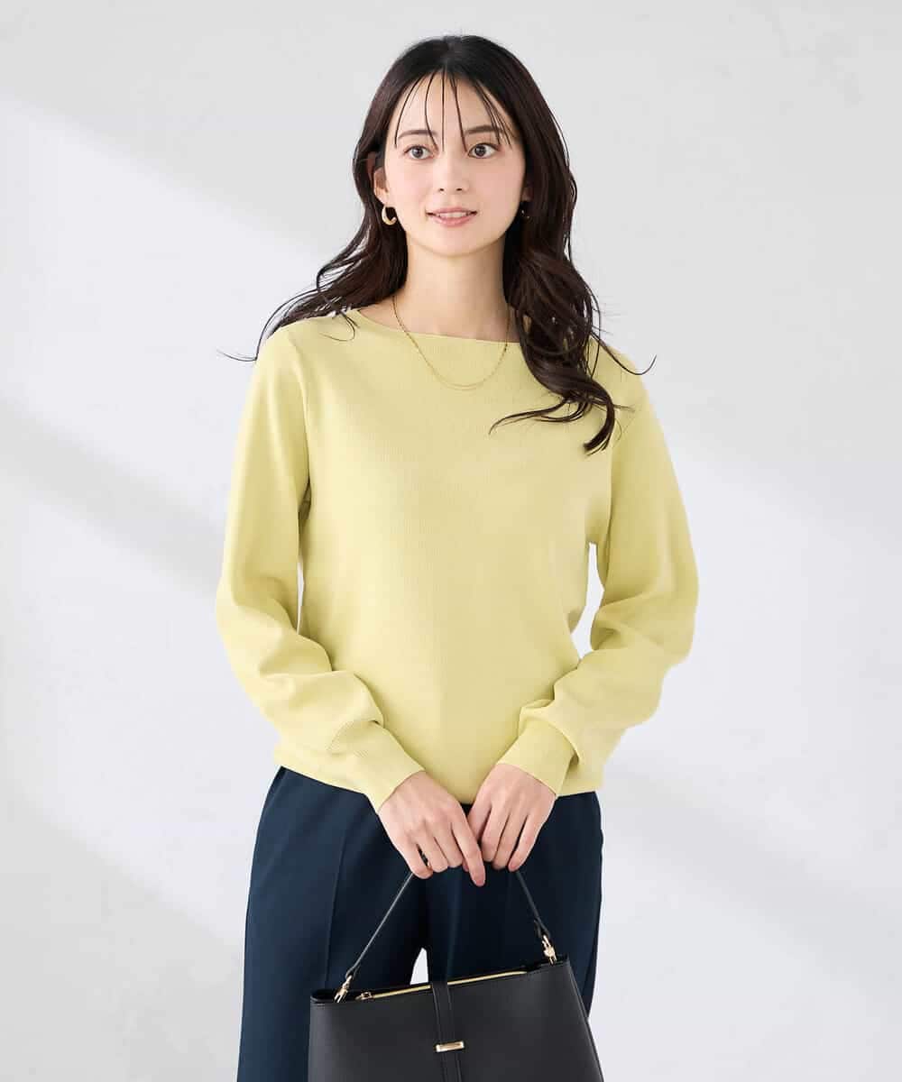 K2FED69039 a.v.v(アー・ヴェ・ヴェ) 【WEB限定/洗える/UVカット】ボートネックパフスリーブニット ライトイエロー