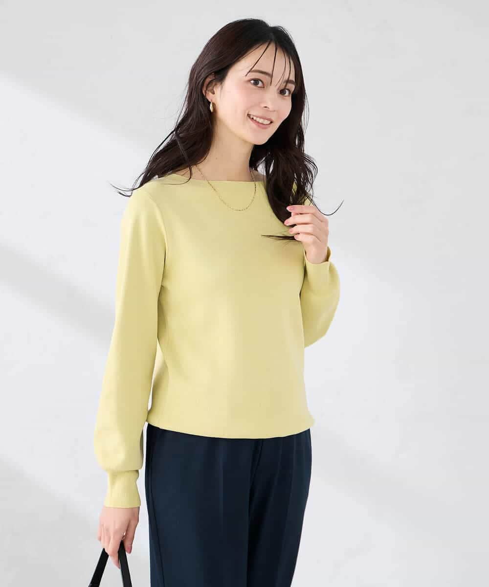 K2FED69039 a.v.v(アー・ヴェ・ヴェ) 【WEB限定/洗える/UVカット】ボートネックパフスリーブニット ライトイエロー